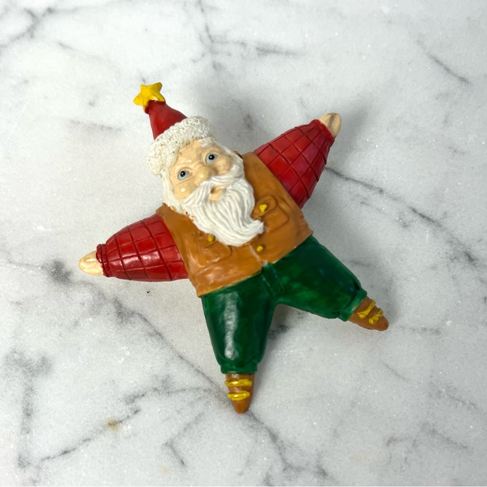 Star Shaped Santa Hand Painted Christmas Brooch